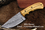 Handmade Damascus Skinning Knife with natural wood handle