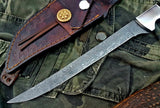 Damascus Steel handmade Fillet Boning Knife With Black Micarta and Steel Bolster handle, Overall length 13 inches