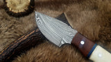 Hand Made Damascus Skinning Knife with bone and rose wood handle 