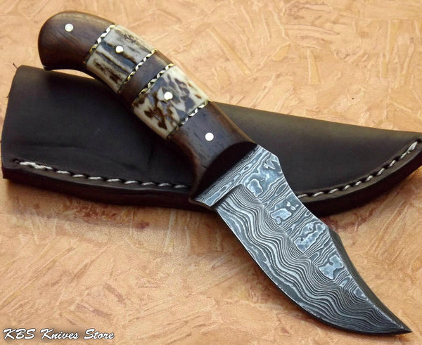 Hand Made Ladder Damascus Steel Skinner Knife