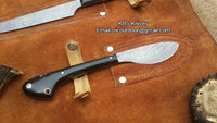 damascus steel hunting set3 Piece Damascus Steel Hunting Knives Set with Buffalo Horn Handles and Leather Roll by KBS Knives Store
