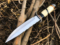 Top Quality Hunting Bowie Knife with D2 Steel Blade and Bone, Buffalo, Wood Handle, 13 Inches, Leather Sheath, Available at KBS Knives Store