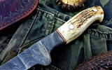 Handmade Damascus Steel Fillet Boning Knife with Antler Horn and Damascus Bolster Handle