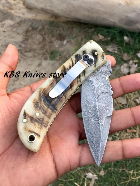 Damascus steel handmade folding knife – KBS Knives Store