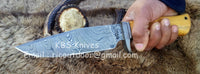Premium Damascus knife with olivewood handle for outdoor use
