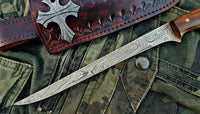 KBS Knives Store Handmade Damascus Steel Fillet Boning Knife with Rosewood Handle and Leather Sheath