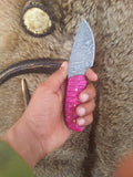 Damascus skinning knife with Pink Wood Handle 