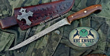 KBS Knives Store Handmade Damascus Steel Fillet Boning Knife with Rosewood Handle and Leather Sheath