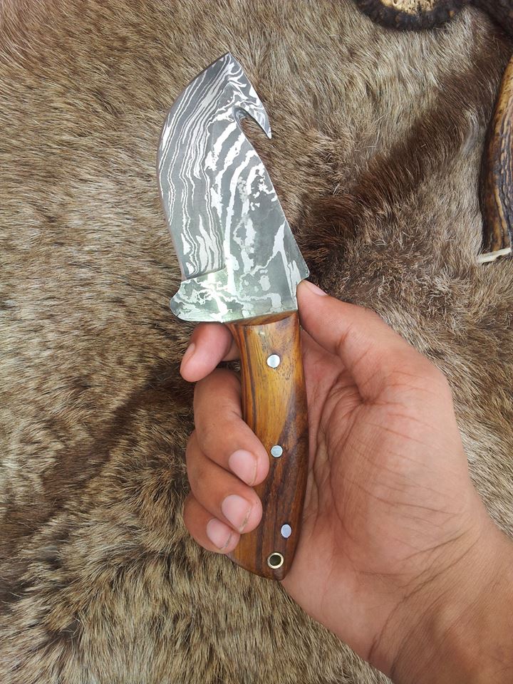 Premium Damascus Steel Guthook Knife with Antler Handle main image 0