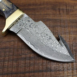 Full Tang Custom Handmade Damascus Steel Raindrop Guthook Skinning Knife
