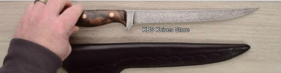 Handmade Damascus Steel Fillet Boning Knife with Cocobolo Burl Wood and Brass Mosaic Handle, 13-inch Overall Length by KBS Knives Store