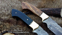 Set of 2 Custom Handmade Damascus Fixed-Blade Hunting Knives with Leather Sheaths
