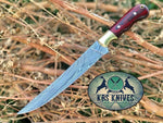 Damascus Steel Handmade Fillet Boning Knife with Exotic Wood and Brass Bolster Handle, 13 inches" by KBS Knives Store