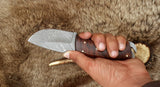 Damascus Steel Skinning Knife With Rose Wood Handle