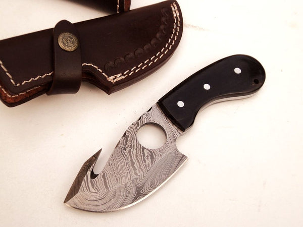Handmade Damascus Guthook Skinning Knife
