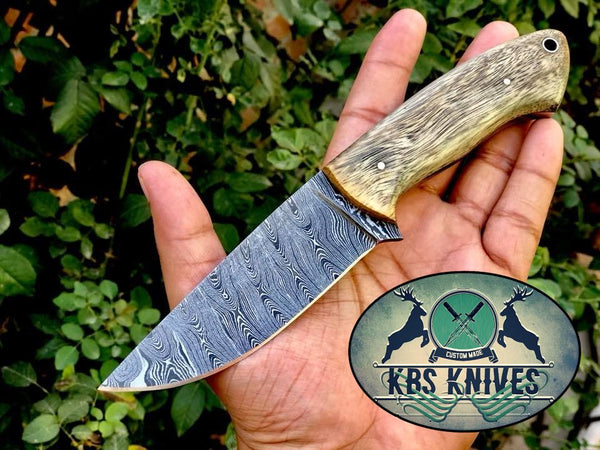 Full Tang Custom Handmade Damascus Steel Hunting Skinning Knife