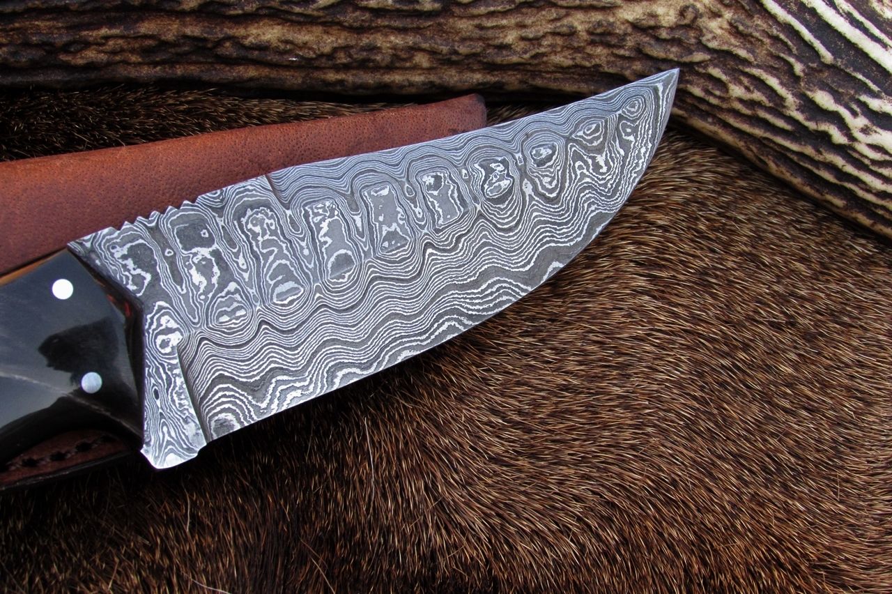 Close-up of Buffalo Horn Handle on Deer Hunting Knife
