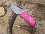 Damascus skinning knife with Pink Wood Handle 