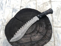 Damascus Kukri Knife with Buffalo Horn Handle - 15-Inch Overall Length - Includes Leather Sheath - Available at KBS Knives Store