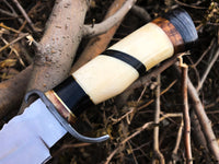 Top Quality Hunting Bowie Knife with D2 Steel Blade and Bone, Buffalo, Wood Handle, 13 Inches, Leather Sheath, Available at KBS Knives Store