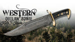 "Handmade Western Outlaw Damascus Hunter Bowie Knife with Exotic Pakka Wood Handle, 15 Inches, Leather Sheath, Available at KBS Knives Store"