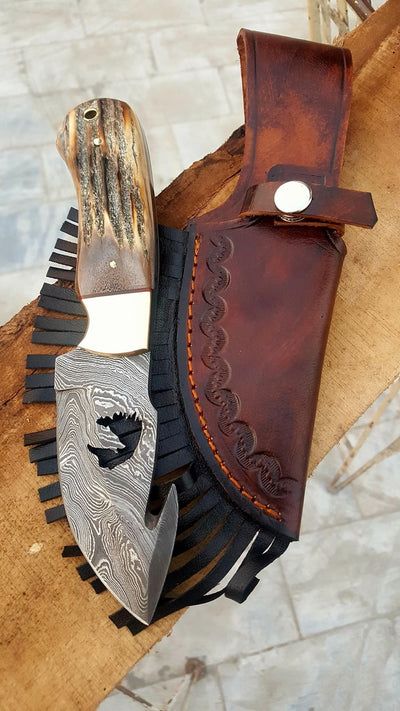Premium Deer Gut Hook Skinning Knife in Damascus Steel

