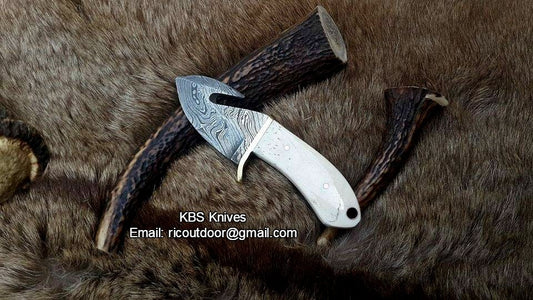 Mini Guthook knife with custom Damascus steel blade and rosewood handle with brass guard
