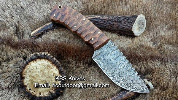 Handmade Damascus Skinning Knife with Rose wood handle