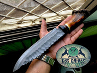 Custom Handmade 1095 Hand Forged Steel Viking Hunting Bowie Knife with Antler Horn and Buffalo Horn Handle, Leather Sheath, Available at KBS Knives Store