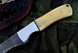 KBS Knives Store Handmade Damascus Steel Fillet Boning Knife with Bone and Steel Bolster Handle and Leather Sheath