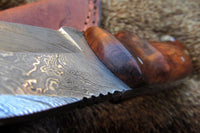 Handmade Damascus Skinning Knife with Rose Wood handle