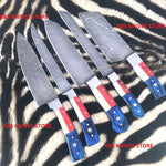 Damascus steel handmade flag handle kitchen knives set