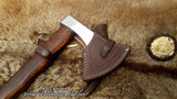 Handmade Custom Viking Axe with 1095 High Carbon Steel Blade, Rosewood Handle, and Leather Sheath - KBS Knives Store