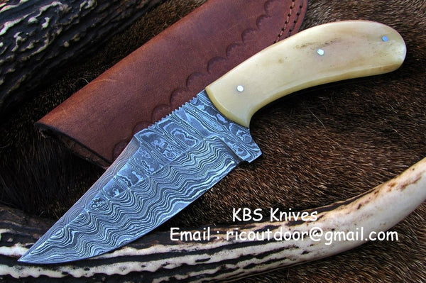 Handmade Damascus Skinning Knife with Bone handle