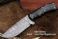 Handmade Damascus Skinning Knife with Buffalo Horn handle