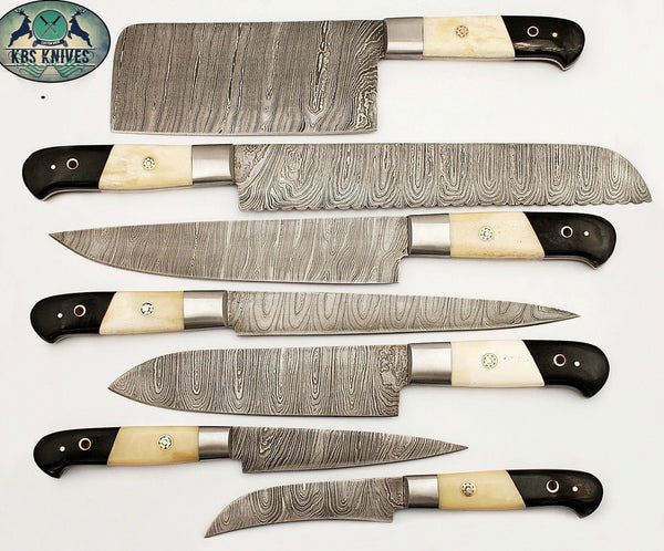 Full Tang Custom Handmade Damascus Steel Kitchen Knives Set