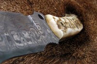 Handmade Damascus Skinning Knife with sheep horn handle