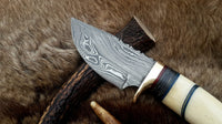 Damascus Skinning Or Hunting Knife With Bone Handle