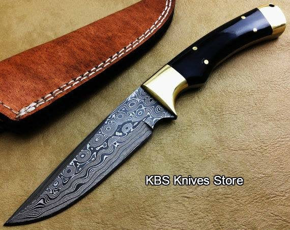 Hand Made Damascus Rain Drop Hunting Knife