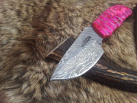 Damascus skinning knife with Pink Wood Handle 
