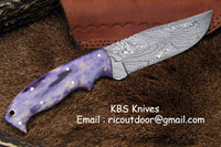 Handmade Damascus Skinning Knife with color bone handle