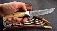 Damascus steel Narrow blade Hunting knife