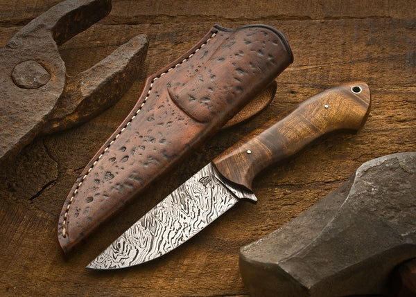 Full Tang Custom Handmade Firestorm pattern Damascus Steel Hunting Skinning Knife