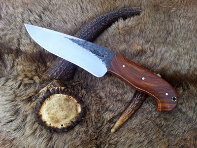 Custom handmade hand-forged hunting knife with 1095 tool steel blade
