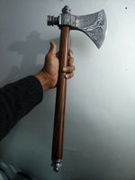 Damascus Steel Handmade Custom Viking Smoke Pine Tomahawk Axe with Rosewood Handle and Leather Sheath - By KBS Knives Store