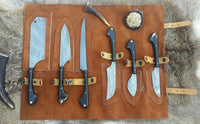 Wild Game Processors – Handmade 6-Piece Damascus Steel Knife Set with Buffalo Horn Handles

