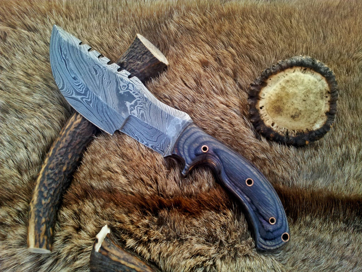 Tom Brown Tracker Knife with Custom Handmade Full Tang Damascus Steel Blade and Exotic Wood Handle