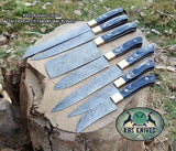 Full Tang Custom Handmade Damascus Steel Kitchen Knives Set