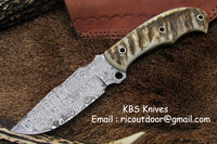 Handmade Damascus Skinning Knife with sheep horn handle