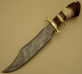 Hand Made Damascus Hunting Double Guard Bowie Knife